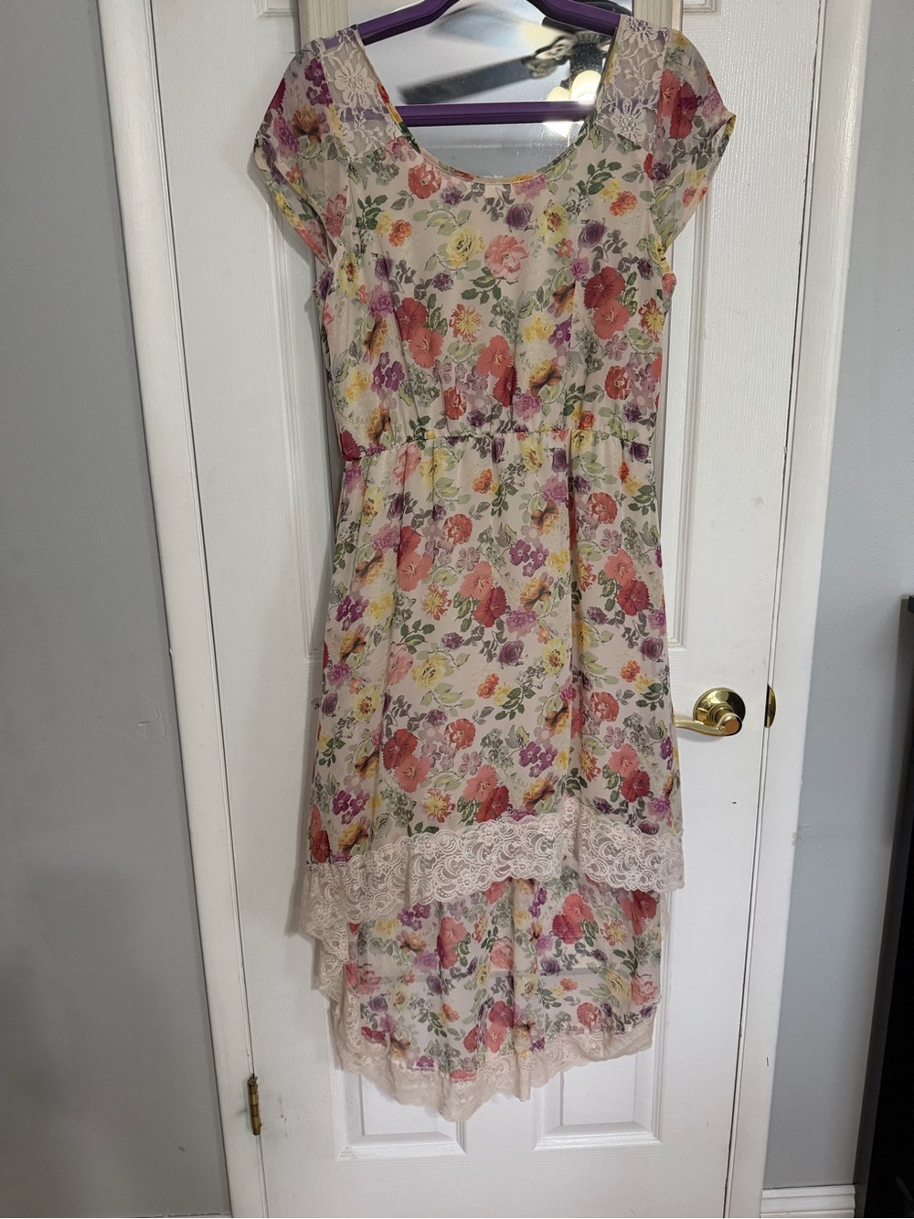 Women’s Eyeshadow brand Floral Lace High-Low Dress - Pink & Cream